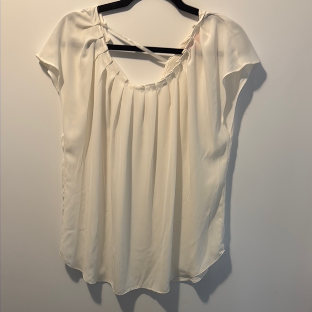 Joe Fresh White Puff Sleeve Blouse with Ruffled Neckline